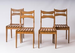 Minimalist Solid Oak Slats Chairs by Guillerme & Chambron, France, 1960s