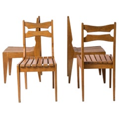 Minimalist Solid Oak Slats Chairs by Guillerme & Chambron, France, 1960s