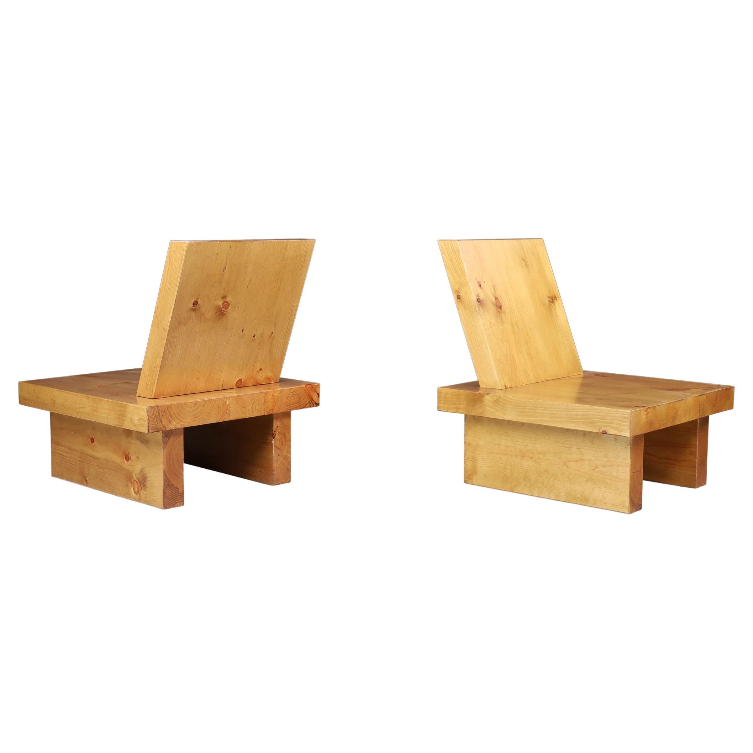 Minimalist Solid Pine Lounge Chairs from Ibiza, 1960