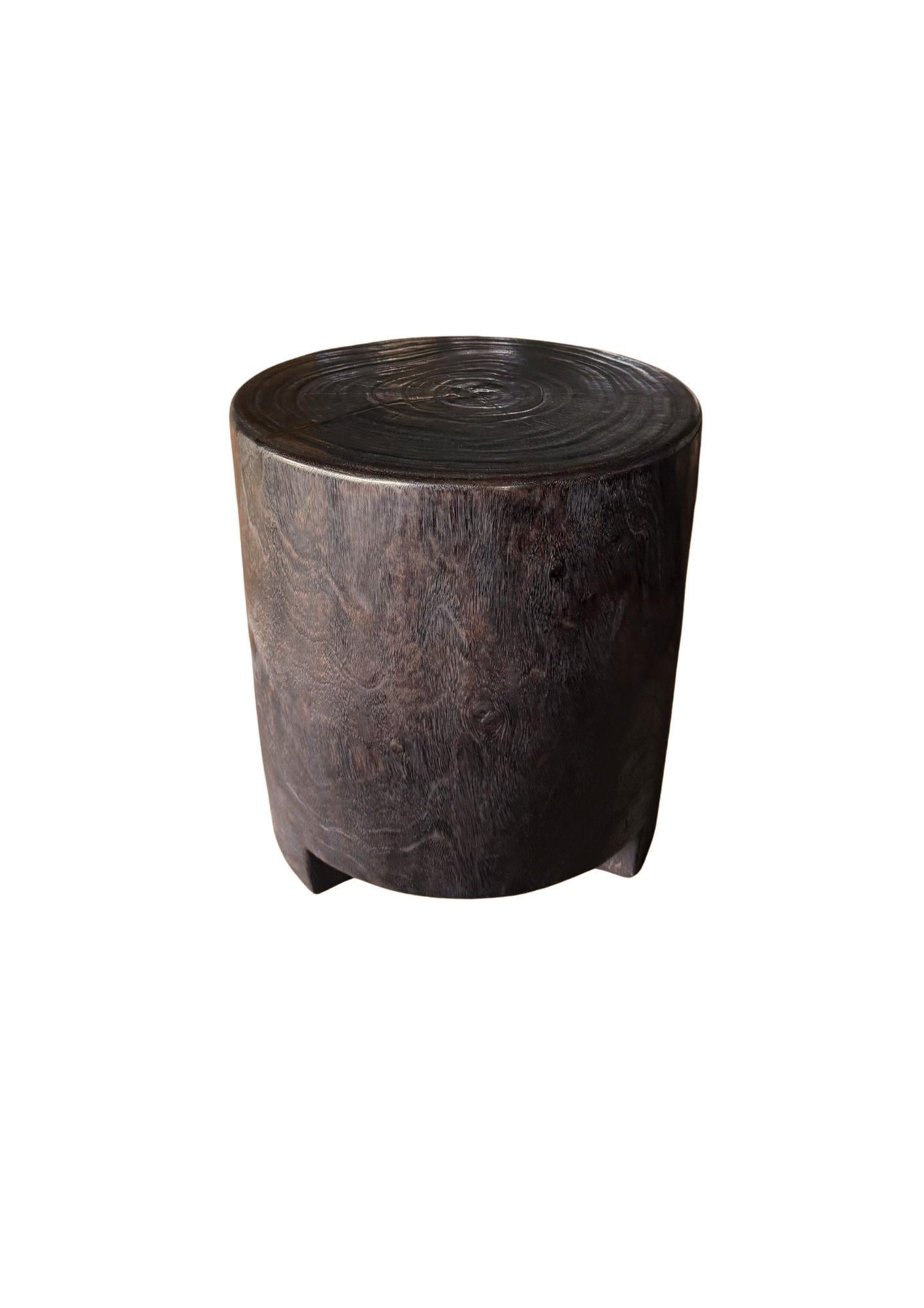 Organic Modern Minimalist Solid Suar Wood Round Side Table, Modern Organic, Espresso Finish For Sale