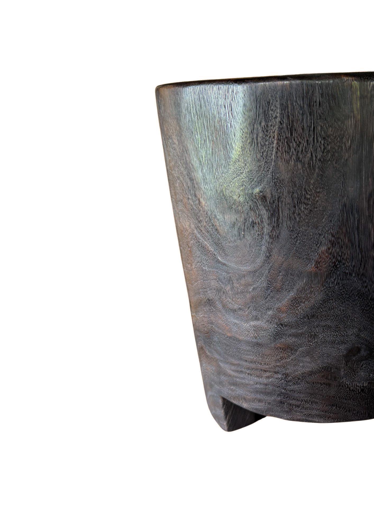 Contemporary Minimalist Solid Suar Wood Round Side Table, Modern Organic, Espresso Finish For Sale