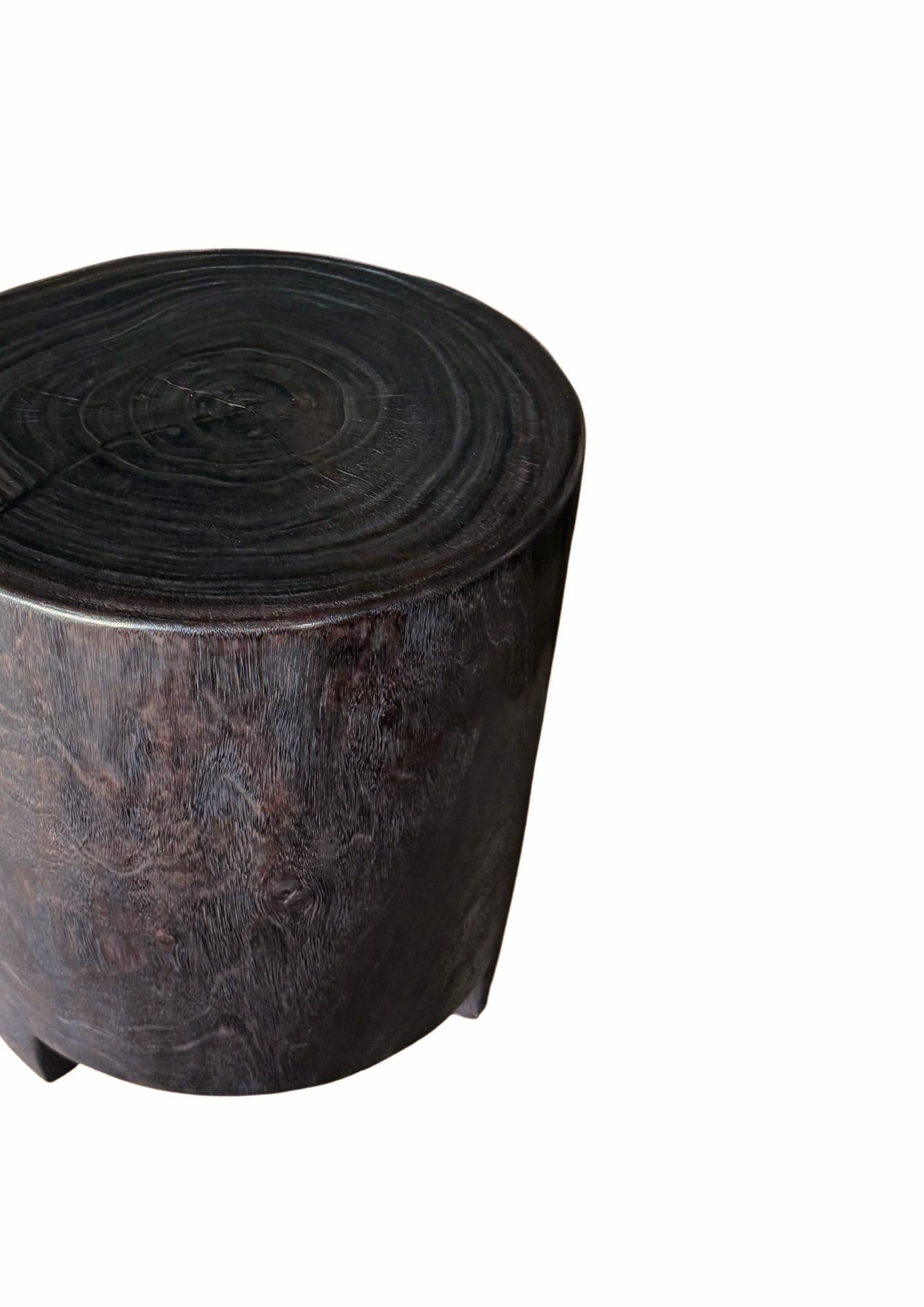 Minimalist Solid Suar Wood Round Side Table, Modern Organic, Espresso Finish For Sale 1