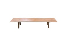 Minimalist Solid Teak Wood Bench with Sculptural Tapered Legs