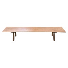 Minimalist Solid Teak Wood Bench with Sculptural Tapered Legs