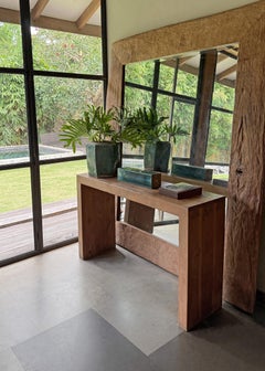 Minimalist Solid Teak Wood Console Table, Natural Finish Modern Organic