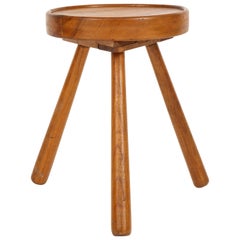 Minimalist Solid Wood Tripod Stool, France, 1950s