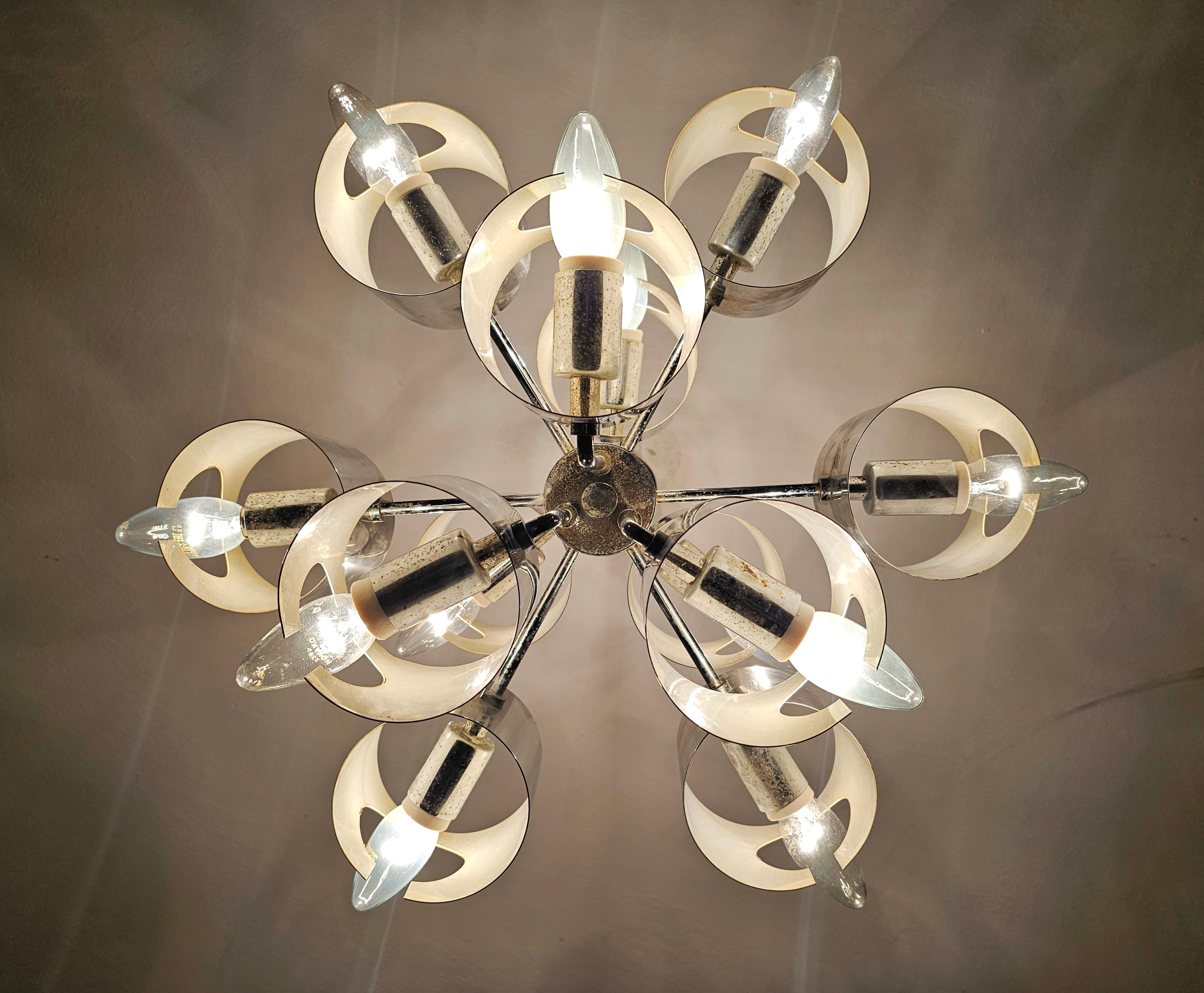 Lustre cubique minimaliste de l'ère spatiale à 12 bras de Gaetano Sciolari, Italie, 1970 en vente 2
