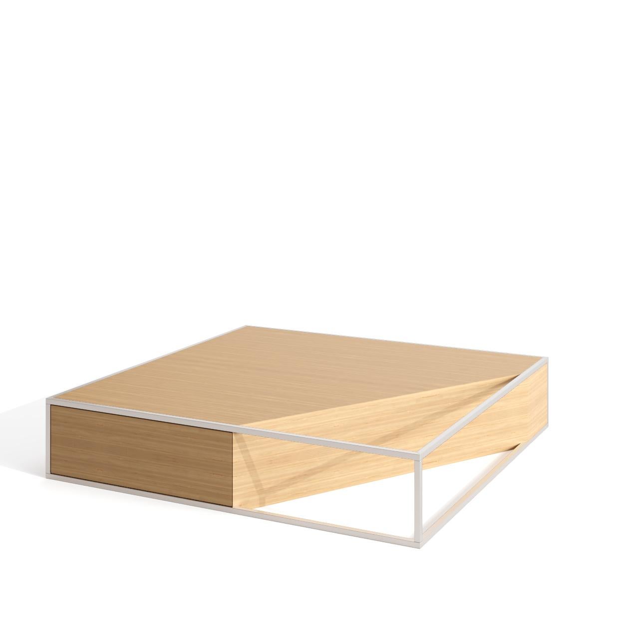 Metal Modern Minimalist Square Center Coffee Table in Black Oak Wood and Black Lacquer For Sale