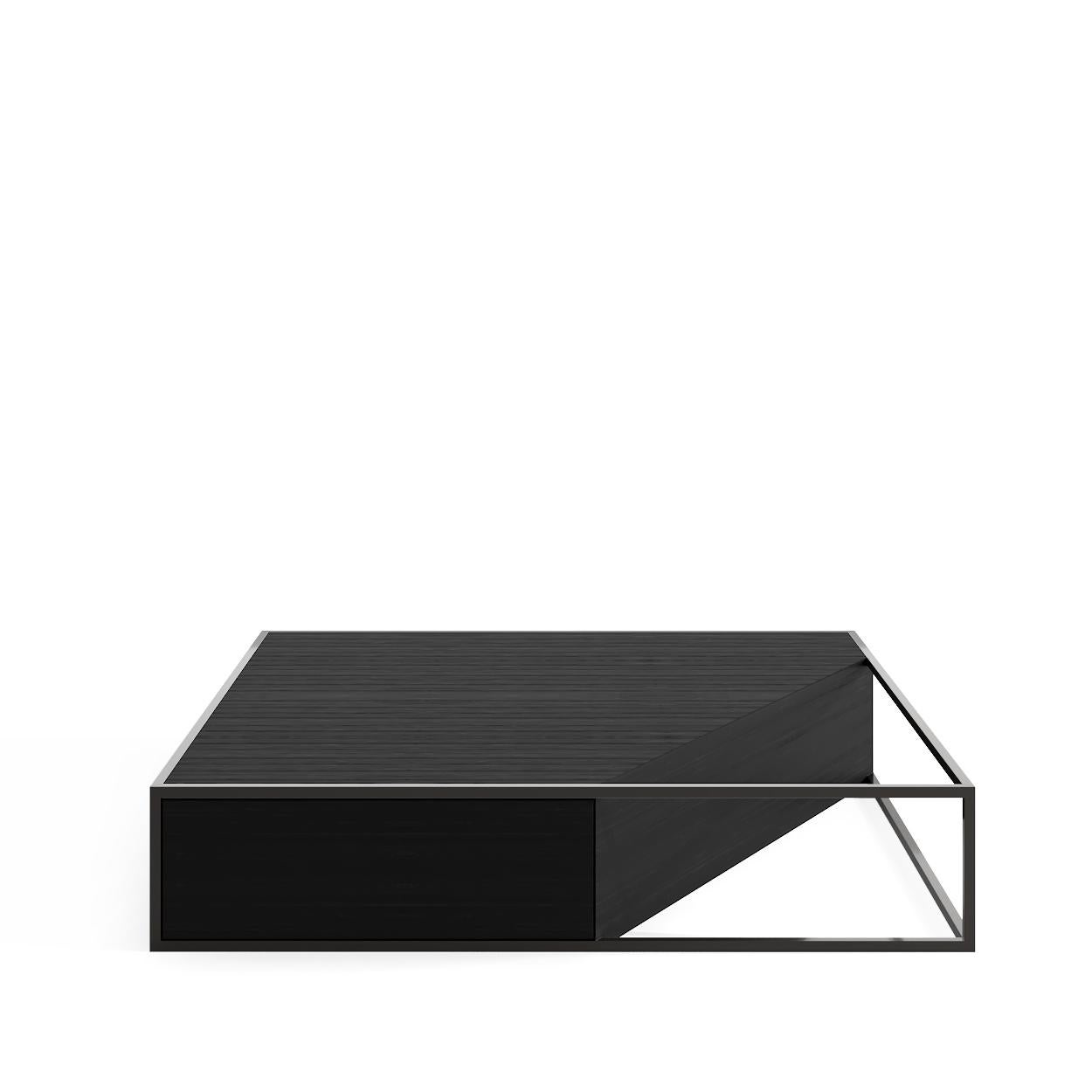 Table basse carrée moderne et minimaliste en bois de chêne et acier inoxydable brossé en vente 5