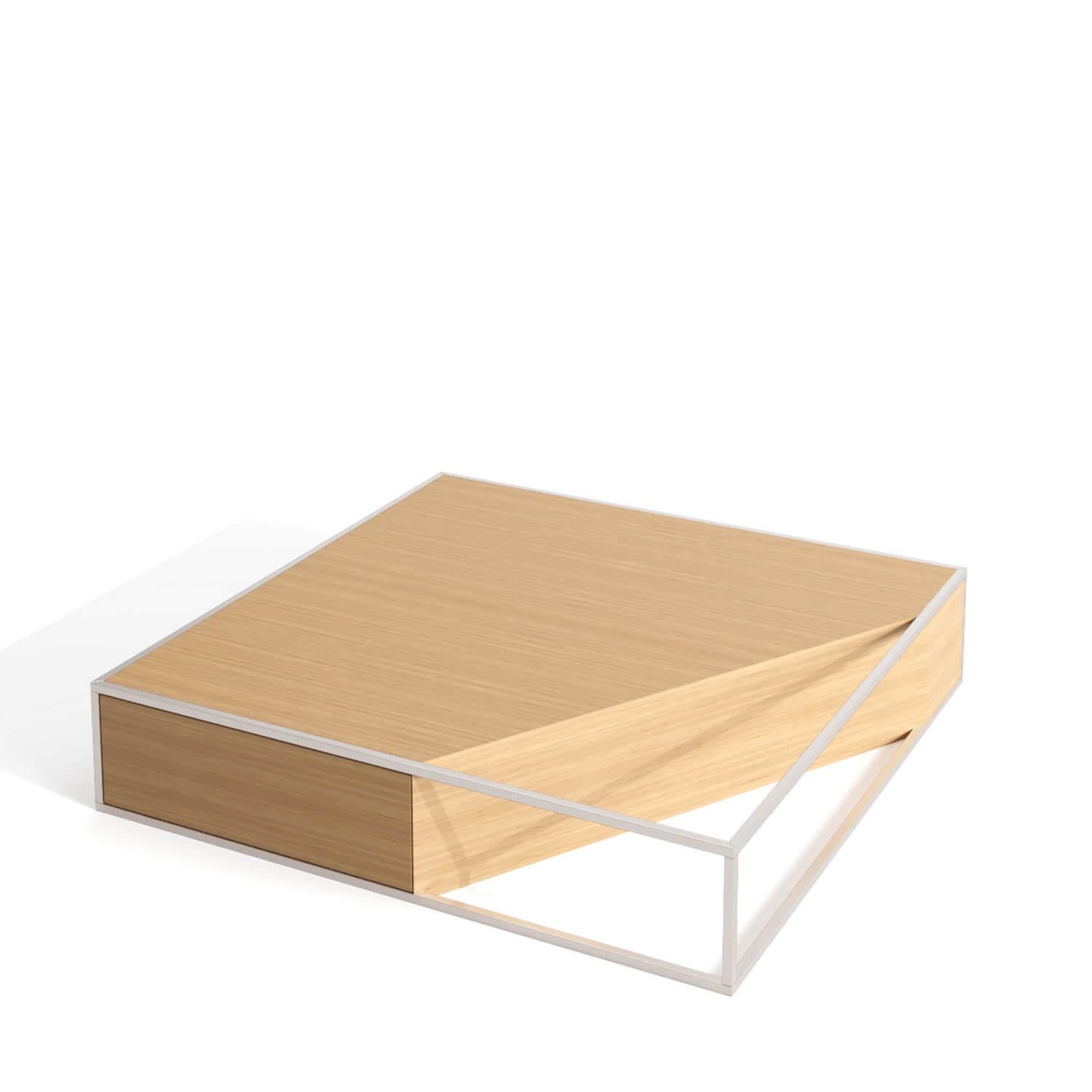 Moderne Table basse carrée moderne et minimaliste en bois de chêne et acier inoxydable brossé en vente