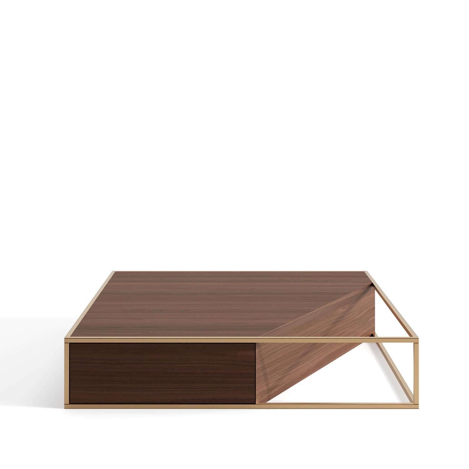 Table basse carrée moderne et minimaliste en bois de chêne et acier inoxydable brossé en vente 1