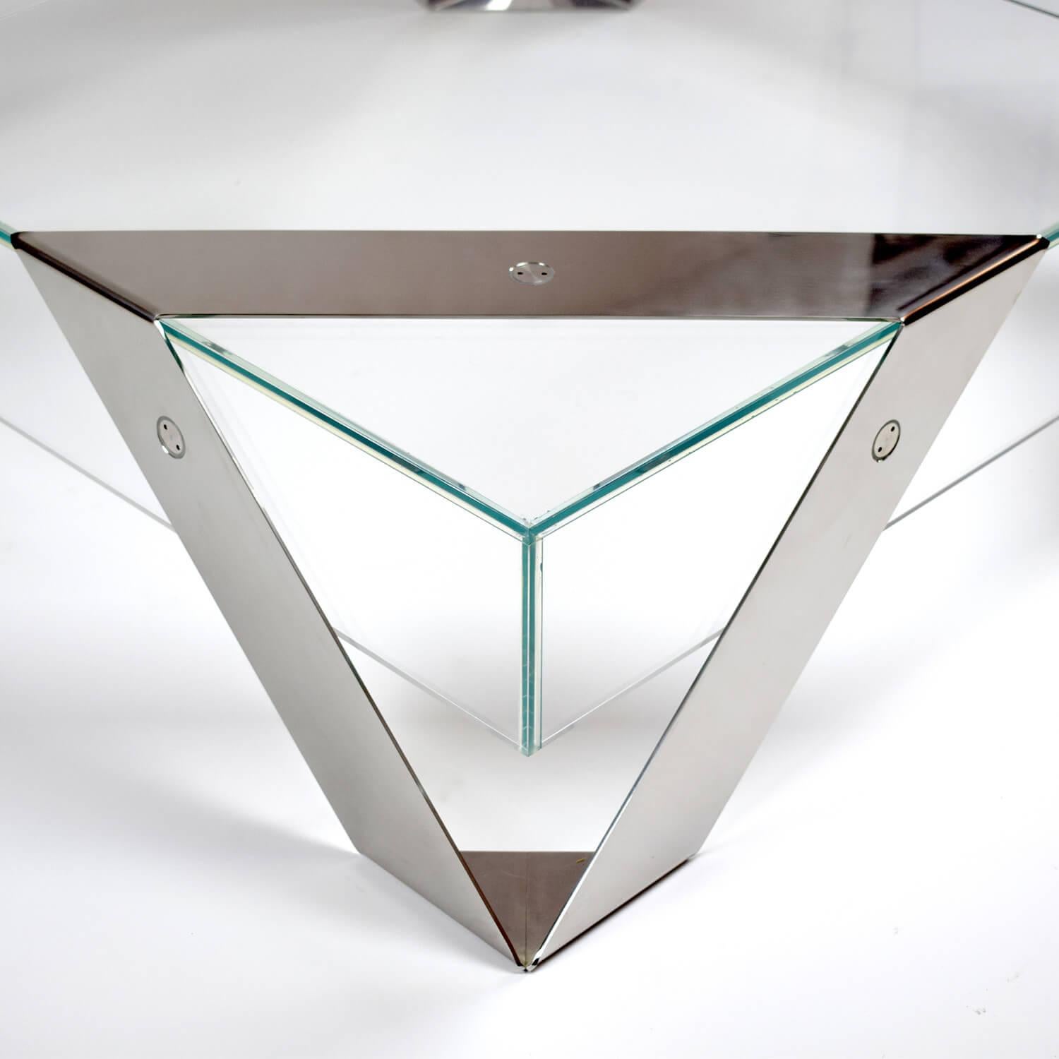 Metal Modern Minimalist Square Center Coffee Table Tempered Glass and Stainless Steel For Sale