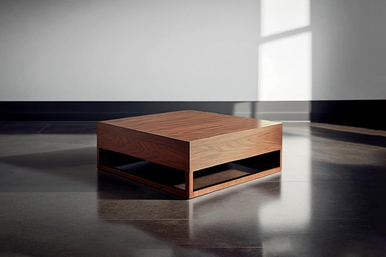 Minimalist Square Coffee Table in Walnut Veneer, Table by Joel Escalona