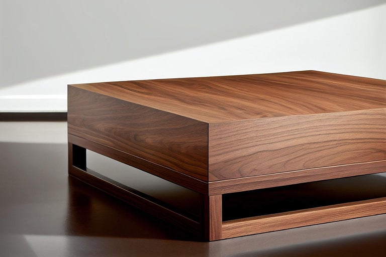 Minimalist Square Coffee Table in Walnut Veneer, Table by Joel Escalona