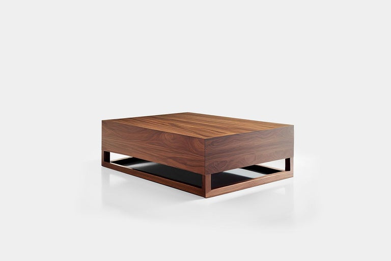 Minimalist Square Coffee Table in Walnut Veneer, Table by Joel Escalona
