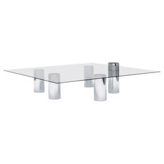 Minimalist Square Glass Coffee Table with Polished Aluminum Legs by Deon Rubi
