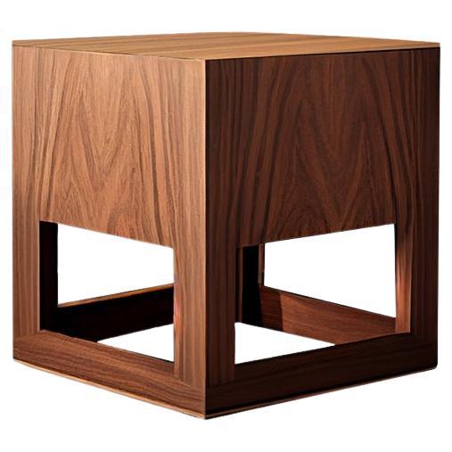 Minimalist Square Side Table In Walnut Veneer, Nightstand by Joel Escalona 