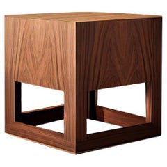 Minimalist Square Side Table In Walnut Veneer, Nightstand by Joel Escalona 