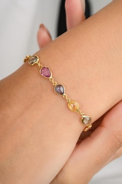 Minimalista Pulsera Apilable de Cadena con Múltiples Zafiros para Ella en Oro Amarillo de 18k