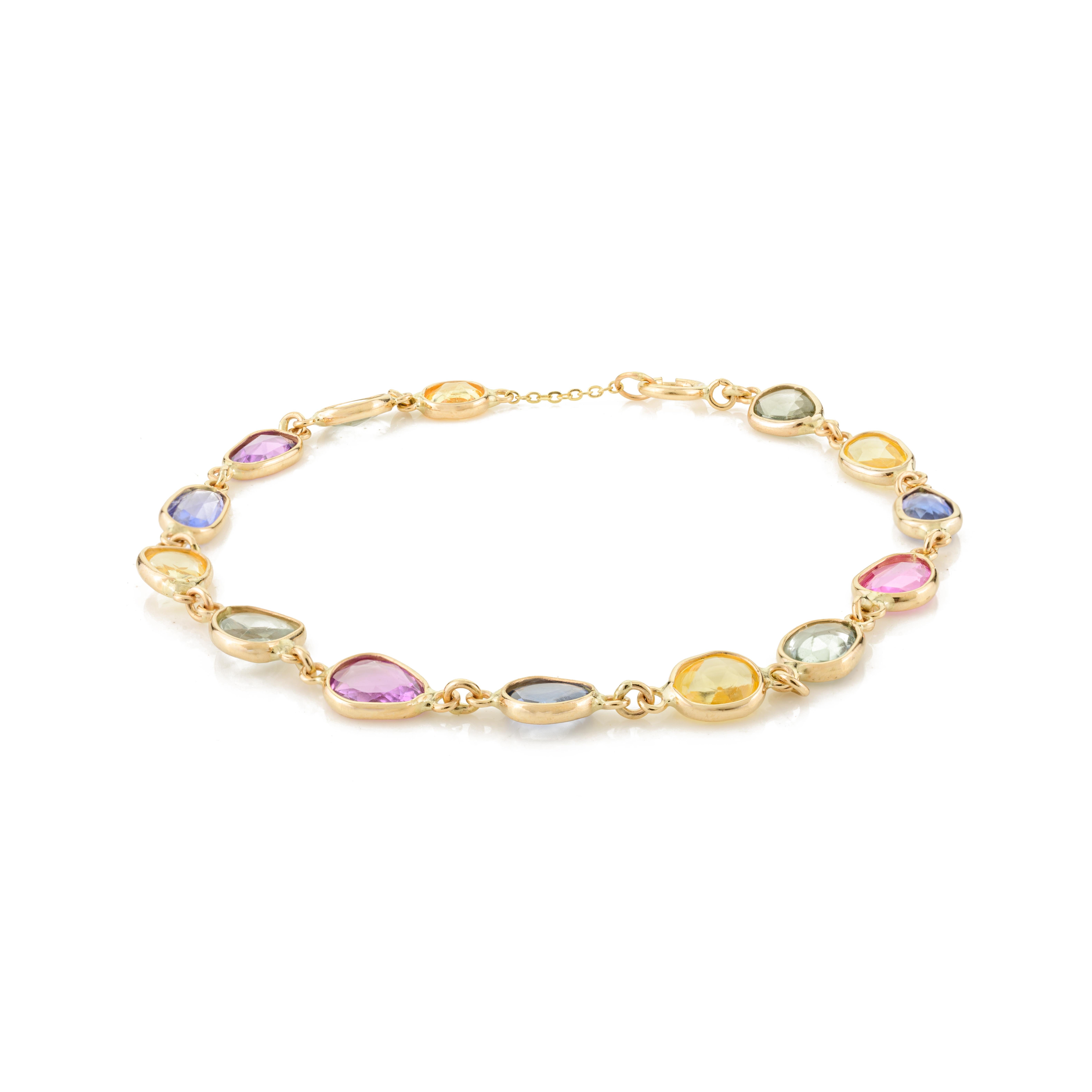 Bracciale minimalista impilabile a catena con più zaffiri per lei in oro giallo 18 carati in vendita 1