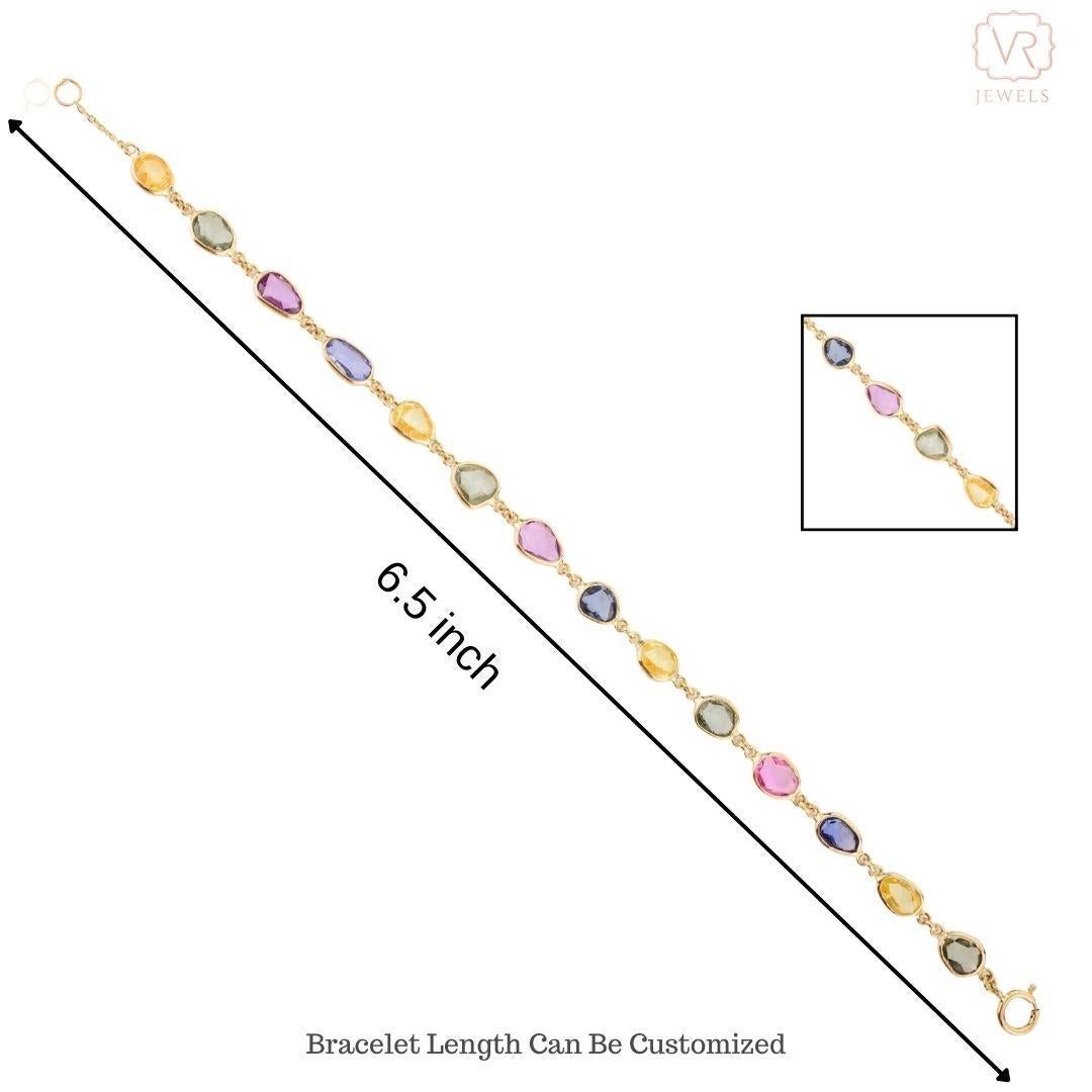 Bracciale minimalista impilabile a catena con più zaffiri per lei in oro giallo 18 carati in vendita 2