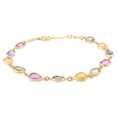 Minimalistisches stapelbares Multi-Saphir-Kettenarmband aus 18 Karat Gelbgold für sie mit mehreren Saphiren