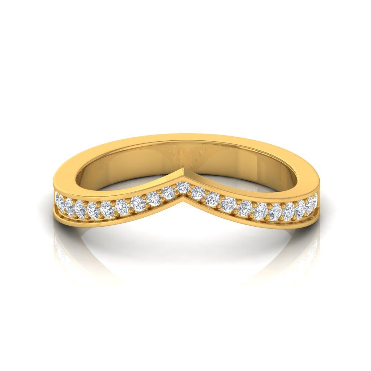 For Sale:  Minimalist Stackable V Chevron Diamond 0.26ct Band Ring 18k Yellow Gold Gift 6
