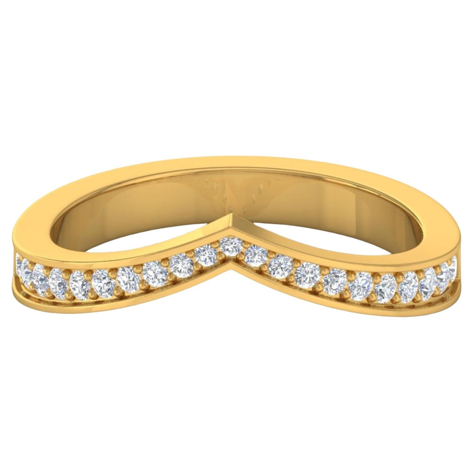 Minimalist Stackable V Chevron Diamond 0.26ct Band Ring 18k Yellow Gold Gift