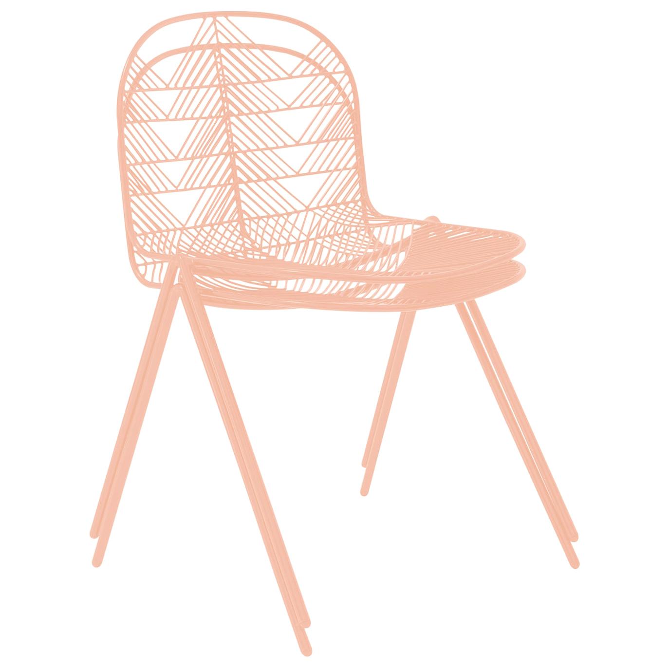 Minimalist Stacking Wire Chair, Modern Side Chair by Bend Goods in Peachy Pink
