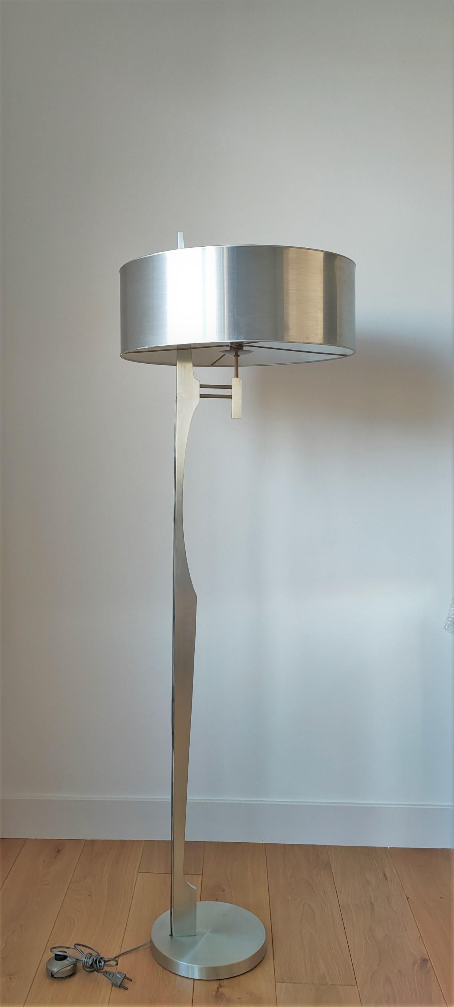 Mid-Century Modern Minimalist Stainless Steel Floor Lamp Attributed to Maison Jansen, France, 1970s