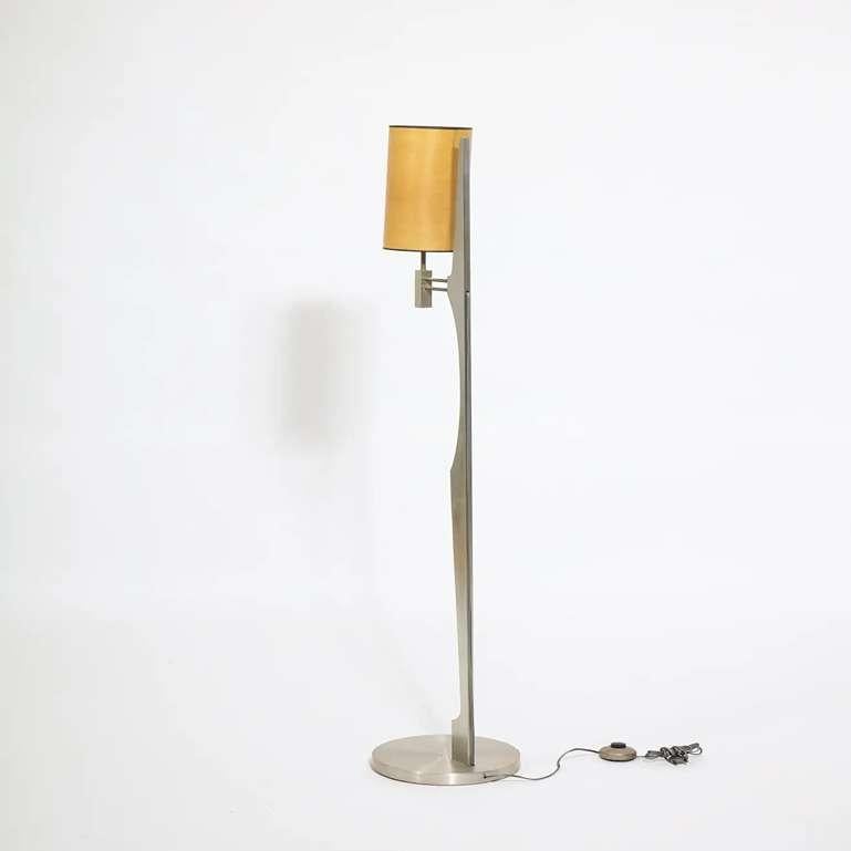 Minimalist Stainless Steel Floor Lamp Attributed to Maison Jansen, France 1970s For Sale 4
