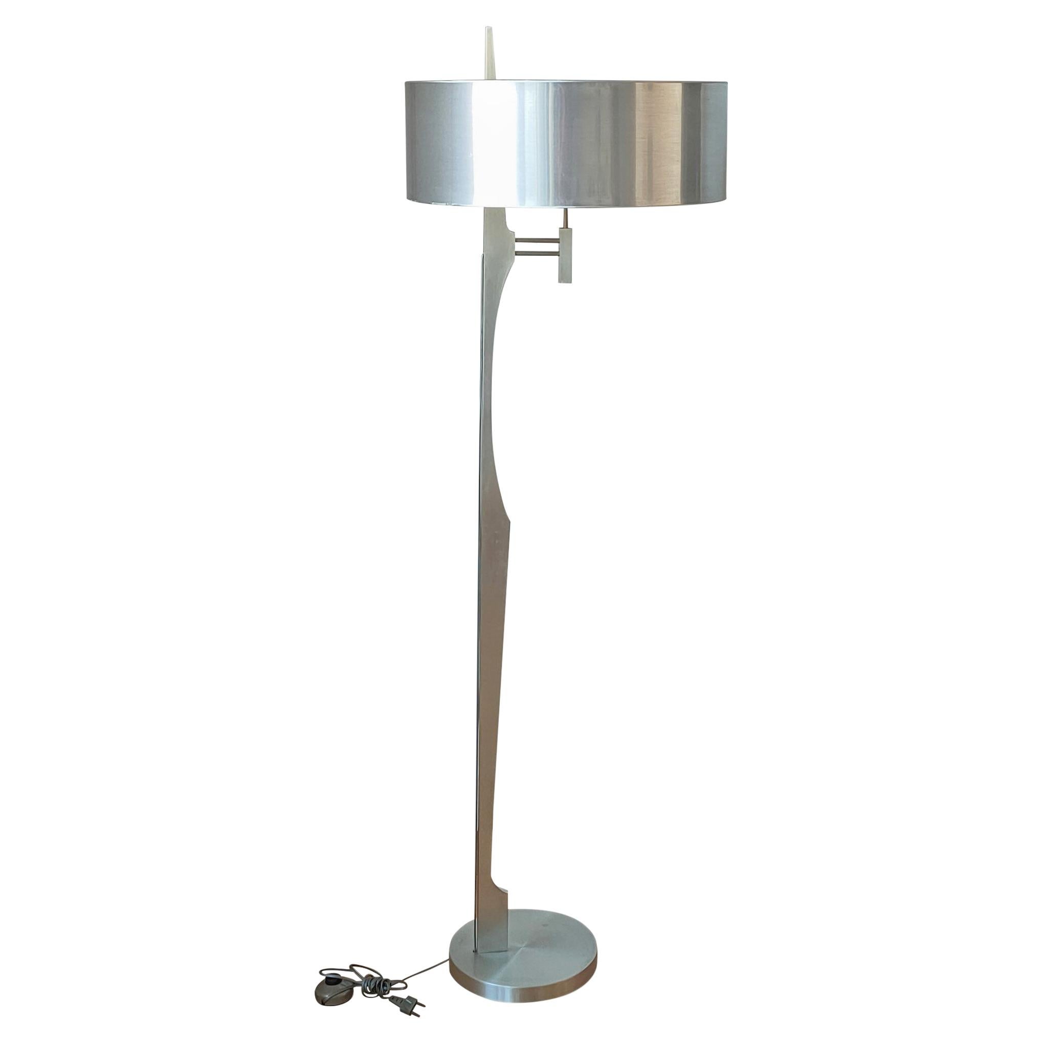 Minimalist Stainless Steel Floor Lamp Attributed to Maison Jansen, France 1970s For Sale 9