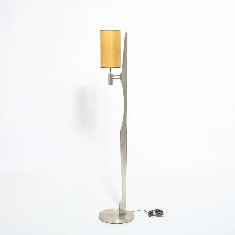 Late 20th Century Minimalist Stainless Steel Floor Lamp Attributed to Maison Jansen, France 1970s For Sale