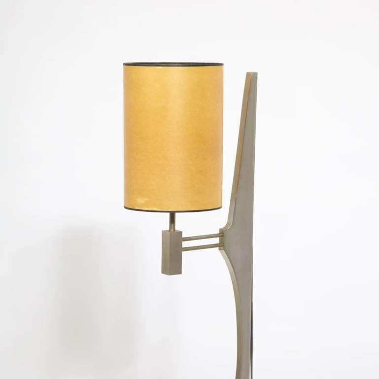 Minimalist Stainless Steel Floor Lamp Attributed to Maison Jansen, France 1970s For Sale 1