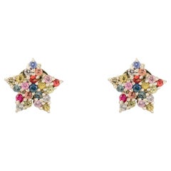 Minimalist Star Shaped Stud Earrings in Natural Multi Sapphire 14K White Gold