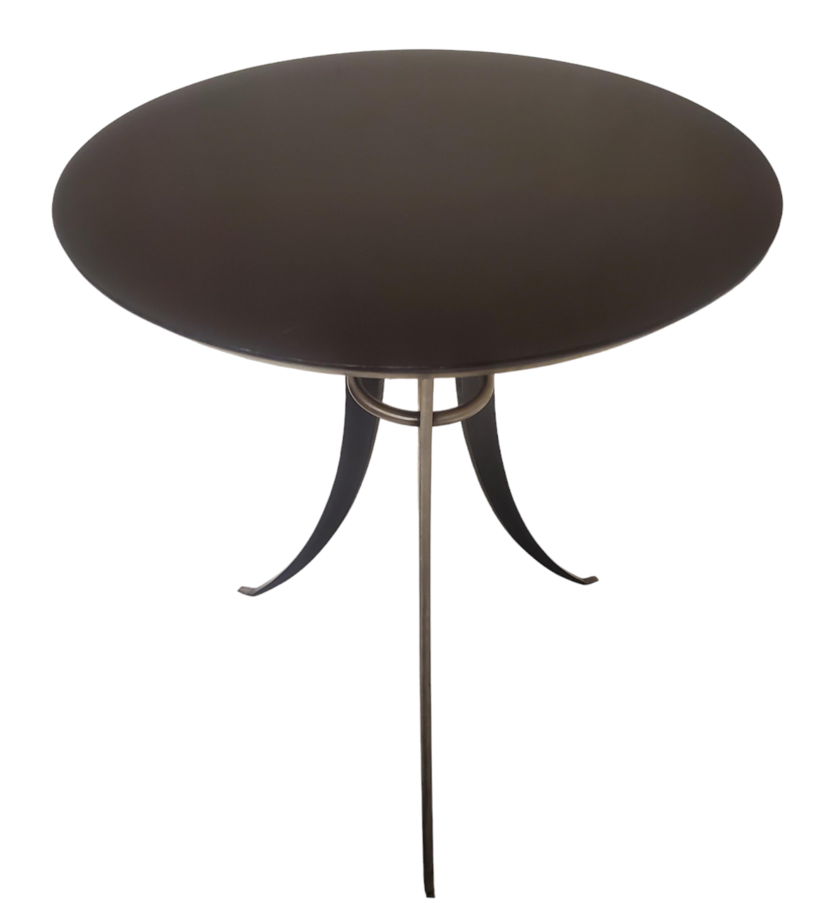 Minimalist Steel and Ebonized Wood Circular Table w/ tripodal legged base  For Sale 9