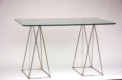 Minimalist Steel and Glass Trestle Table