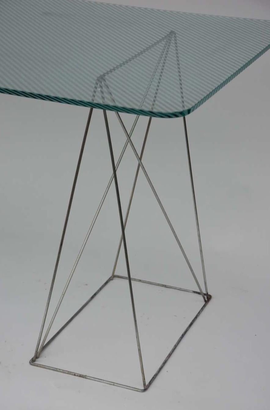 Minimalist Steel and Glass Trestle Table For Sale 1