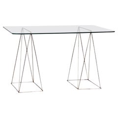 Minimalist Steel and Glass Trestle Table
