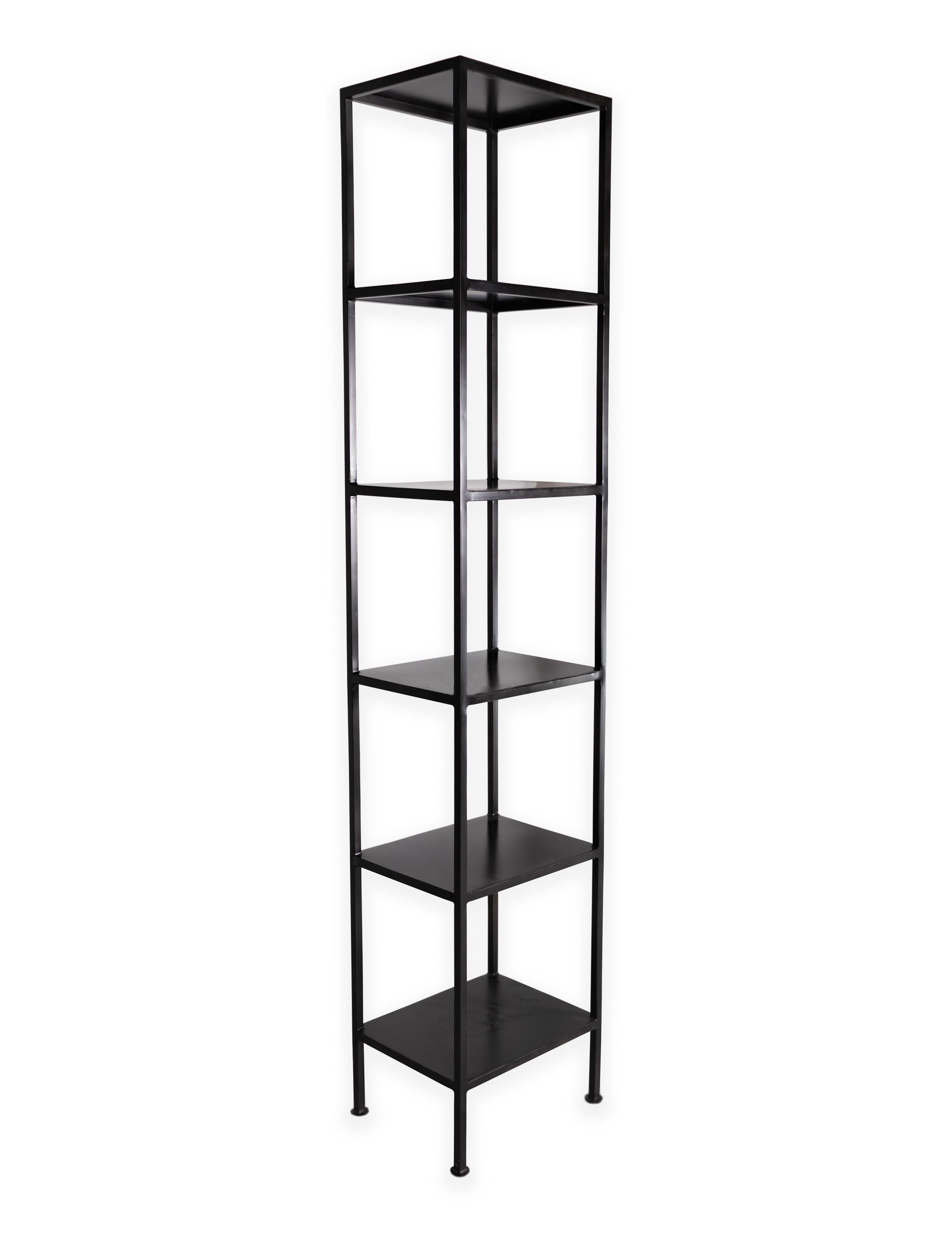 Minimalist steel and tole etagere

Open shelf bookcase.

One of a kind piece from our Le Monde collection. Exclusive to Brendan Bass.