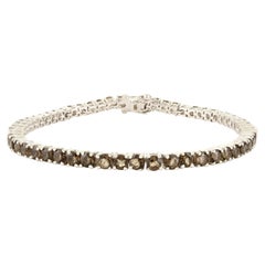Bracciale tennis minimalista in argento sterling con topazio marrone fumé rotondo per lei