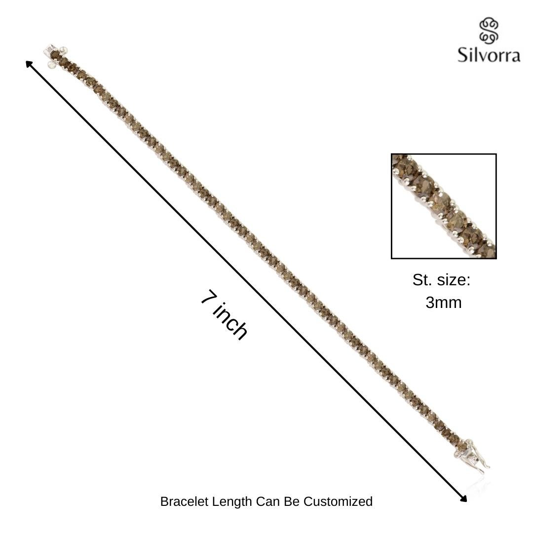 Bracciale tennis minimalista in argento sterling con topazio marrone fumé rotondo per lei in vendita 3