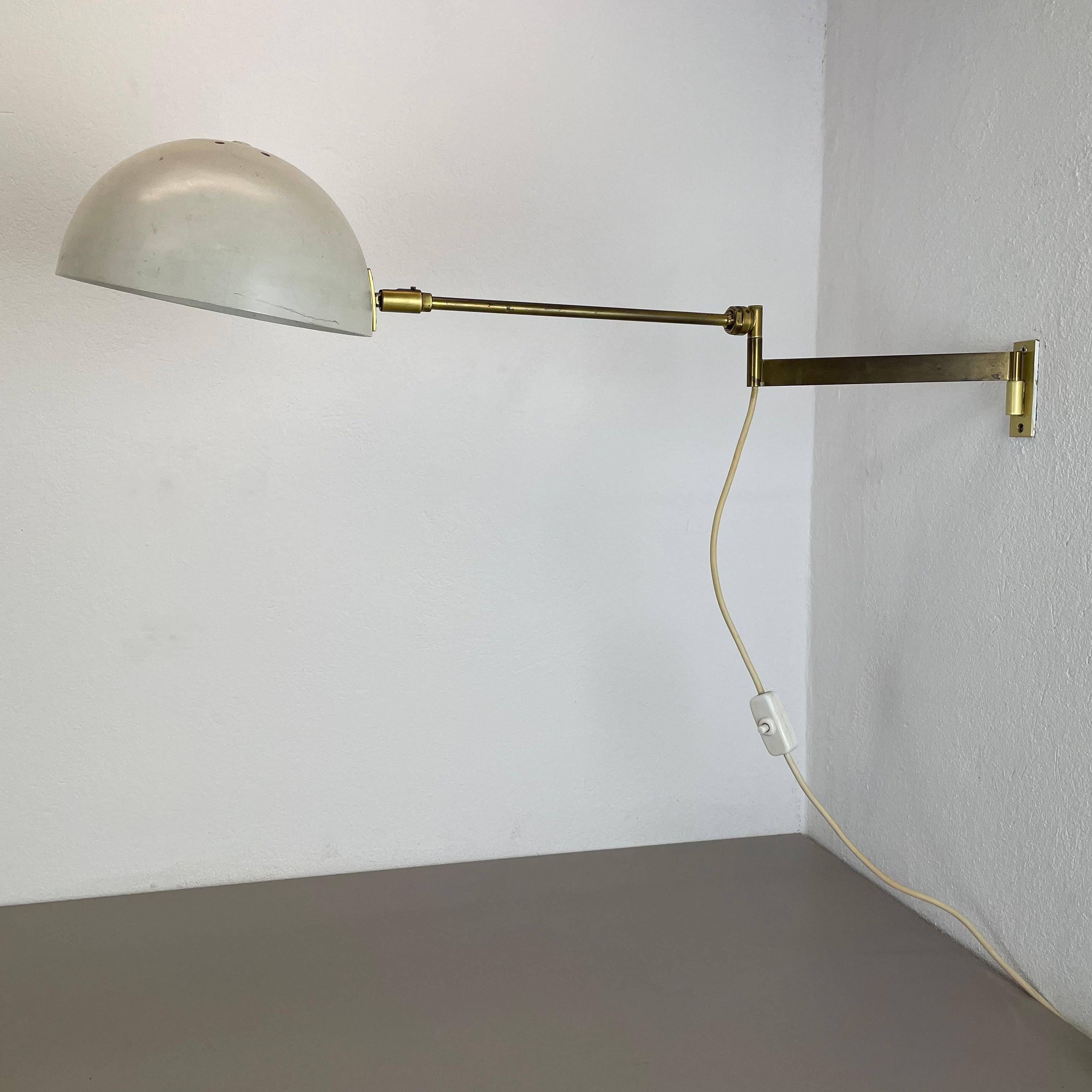 Article:

Wall light xxl with swing arm


Origin:

Italy


Decade:

1960s





This wall light was designed and produced in Italy in the 1960s. The wall fixation of this light and the large light arm with fixation for the shade are