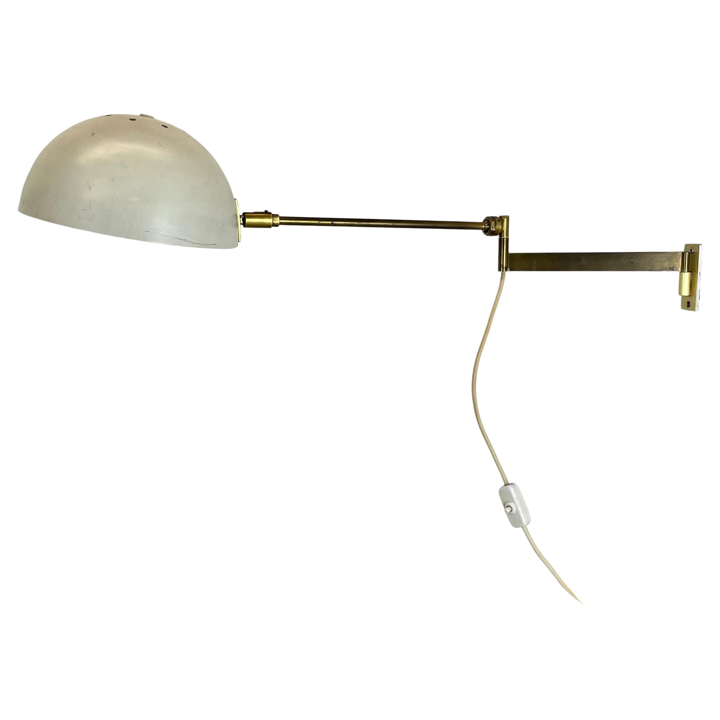 Minimalist Stilnovo Style Adjustable Swing Arm Brass Wall Light, Italy, 1960s For Sale