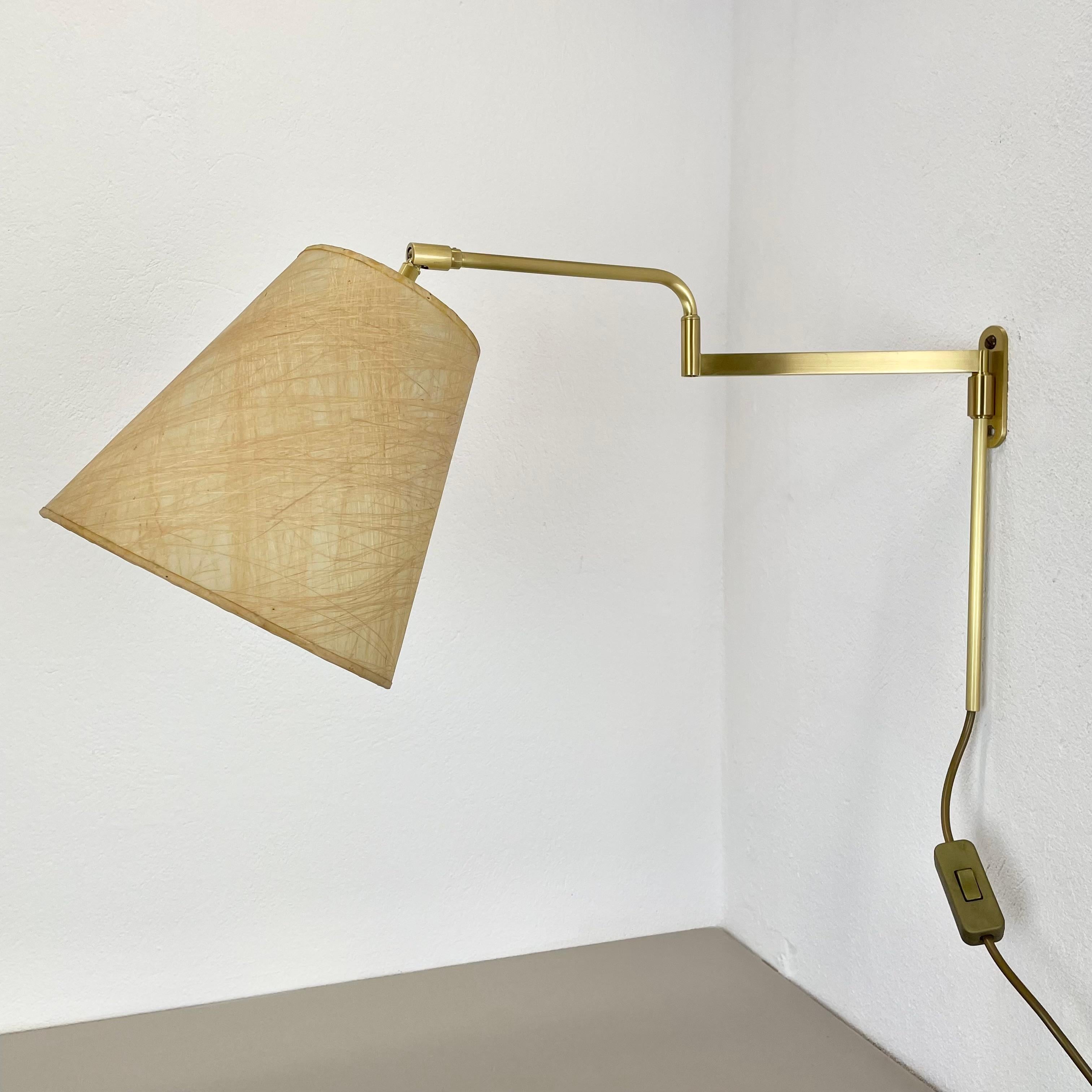 Article:

Wall light 


Origin:

Italy


Decade:

1970s



This wall light was designed and produced in Italy in the 1970s. The wall fixation of this light and the large light arm with fixation for the shade are made of solid brass. The light comes