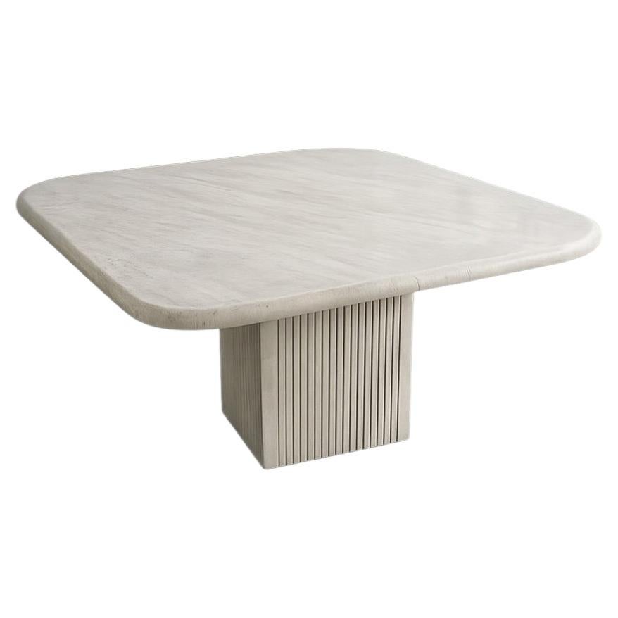 Minimalist Stone Dining Table + Fluted Pedestal Base, 1980s, Italy Postmodern For Sale