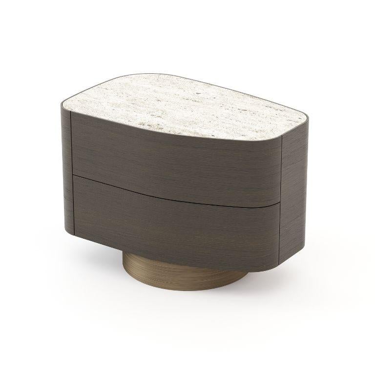 Minimalist Stone Night Table II made with Walnut Wood, handmade by Stylish Club In New Condition For Sale In Seroa, PT