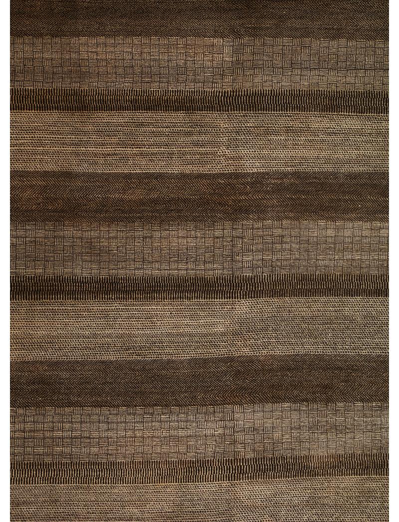 Dieser minimalistisch gestreifte, braune und cremefarbene Wollteppich in Übergröße, 12' x 17', aus der Rain-Serie, ist ein Beispiel für schlichte Eleganz. Dieser übergroße Teppich wurde von Orley Shabahang Kunsthandwerkern handgeknüpft und zeichnet