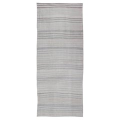 Minimalist Striped Design Turkish Vintage Kilim Rug in Soft Neutral Tones