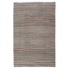 Kilim turco vintage dal design minimalista a strisce con toni neutri
